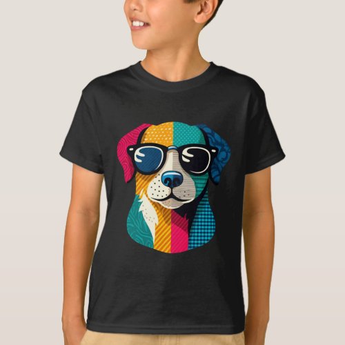 Colorful Cool Dog Collage Art  T_Shirt