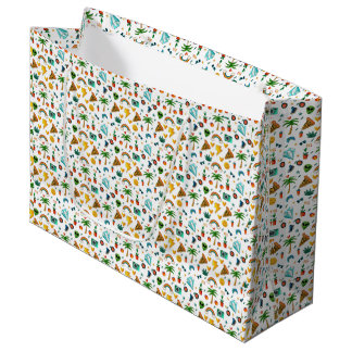 Colorful Cool Elements Pattern – Retro Summer Vibe Large Gift Bag