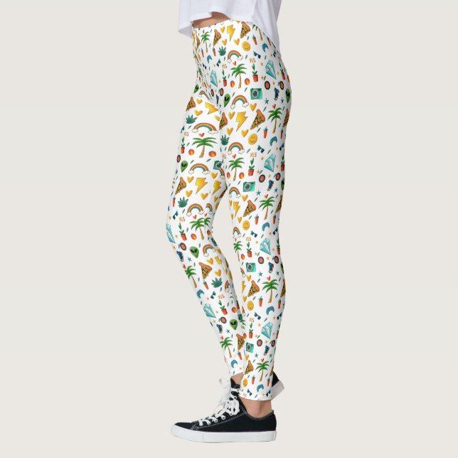 Colorful Cool Elements Pattern – Retro Summer Vibe Leggings (Left)