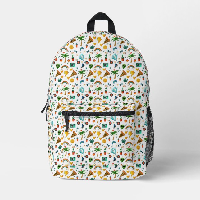 Colorful Cool Elements Pattern – Retro Summer Vibe Printed Backpack (Front)