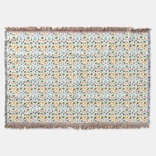 Colorful Cool Elements Pattern – Retro Summer Vibe Throw Blanket (Front)