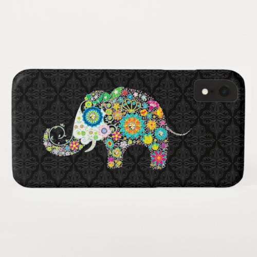 Colorful Cool Flower Elephant Illustration iPhone XR Case