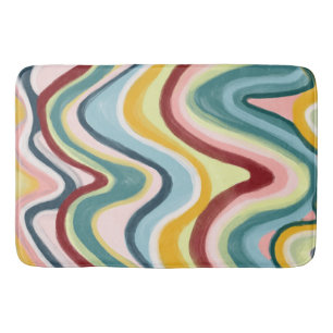 Colorful Cool & Fun Waves Stripes Bath Mat