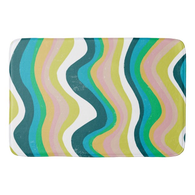 Colorful Cool & Fun Waves Stripes Bath Mat (Front)