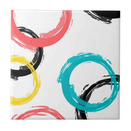 Colorful cool moderntrendy brush stroke circles ceramic tile