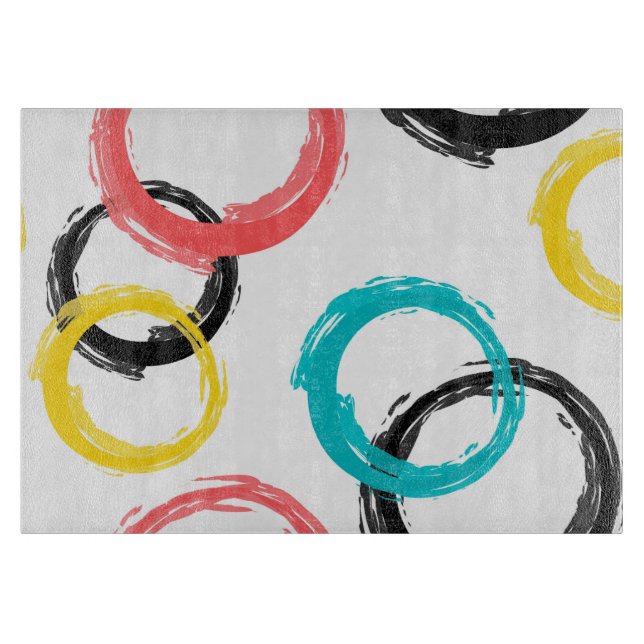Colorful, cool, modern,trendy brush stroke circles cutting board (Front)