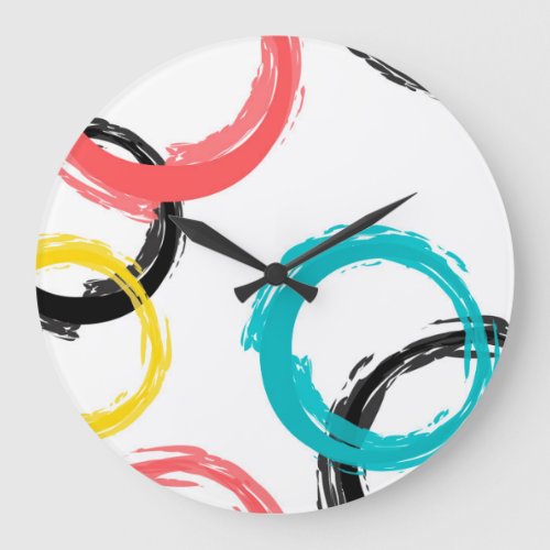 Colorful cool moderntrendy brush stroke circles large clock