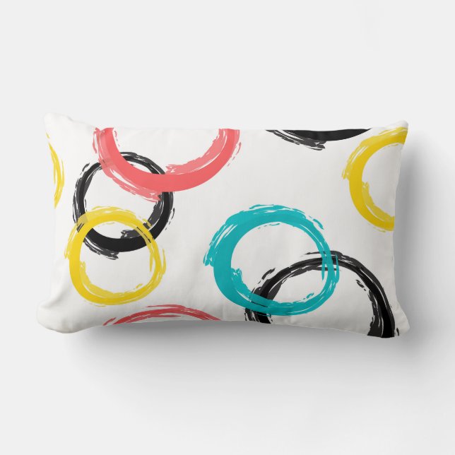 Colorful, cool, modern,trendy brush stroke circles lumbar pillow (Front)