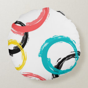 Colorful, cool, modern,trendy brush stroke circles round pillow