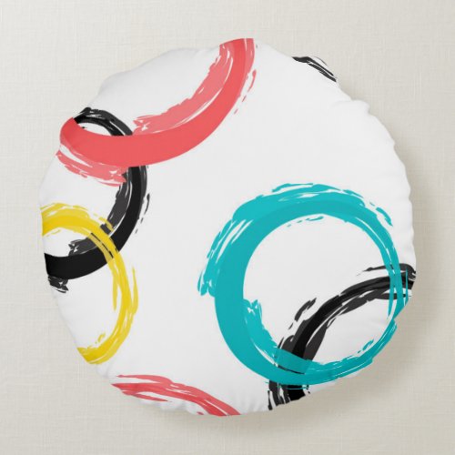 Colorful cool moderntrendy brush stroke circles round pillow