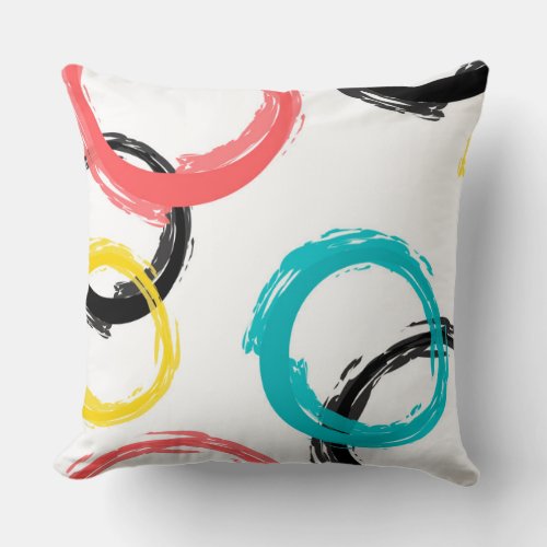 Colorful cool moderntrendy brush stroke circles throw pillow