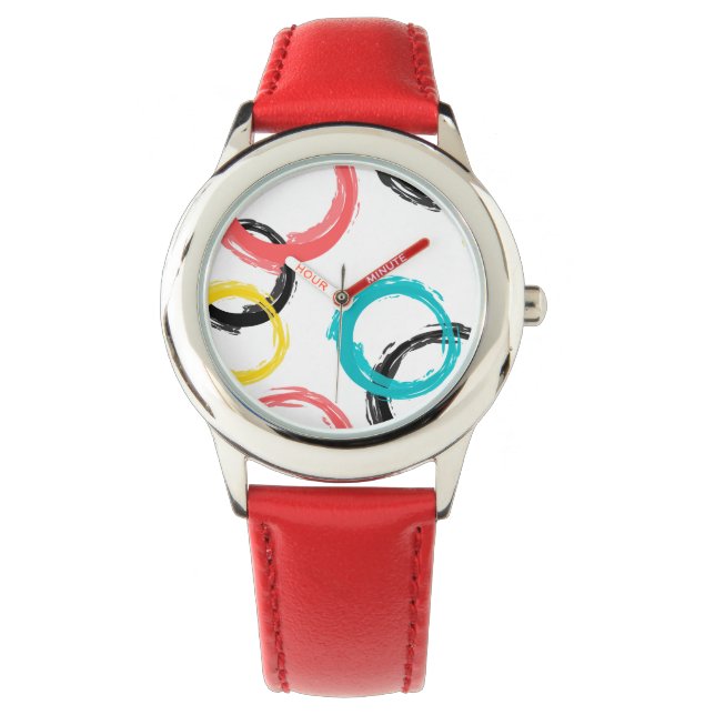 Colorful, cool, modern,trendy brush stroke circles watch (Front)