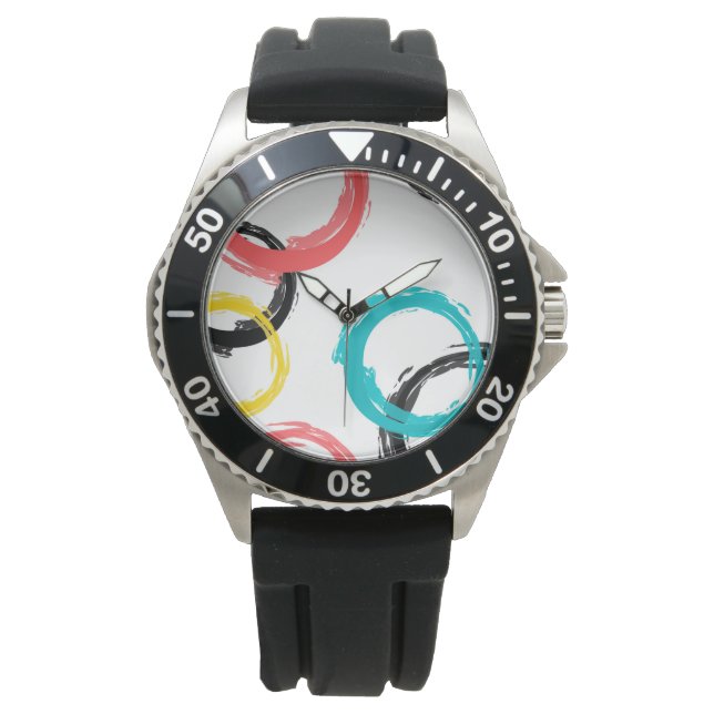 Colorful, cool, modern,trendy brush stroke circles watch (Front)