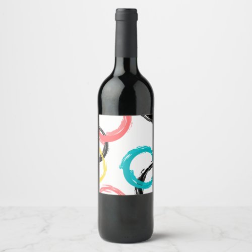 Colorful cool moderntrendy brush stroke circles wine label
