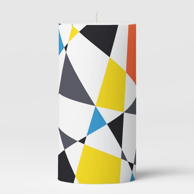 Colorful, cool, trendy, modern geometric shapes pillar candle (Front)