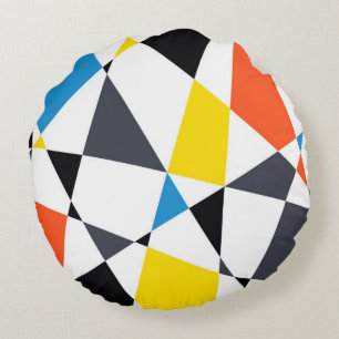 Colorful, cool, trendy, modern geometric shapes round pillow