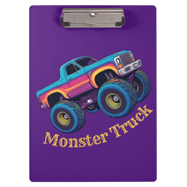 Colorful Coolest Monster Truck  Clipboard (Front)