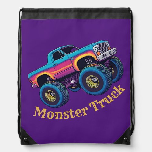 Colorful Coolest Monster Truck  Drawstring Bag