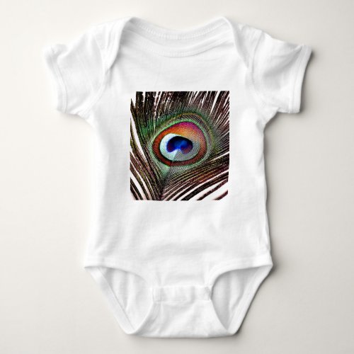 Colorful Copper Peacock Feather Baby Bodysuit