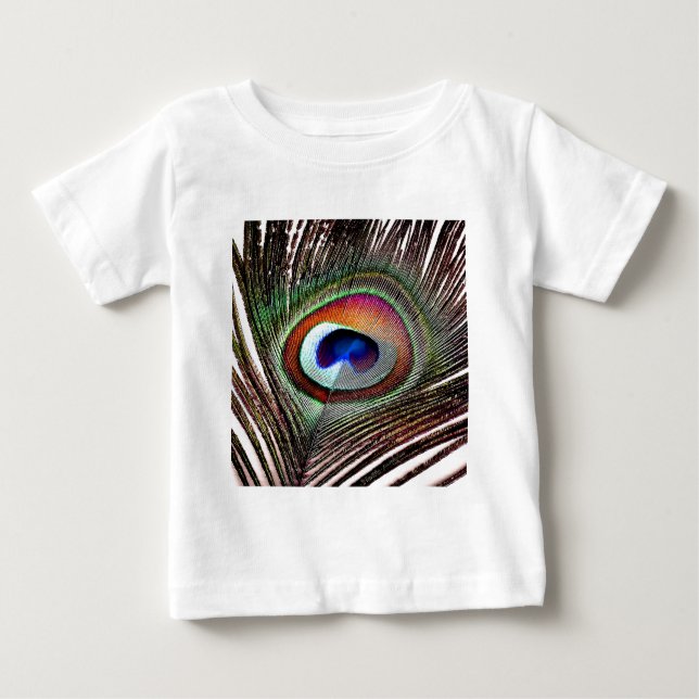 Colorful Copper Peacock Feather Baby T-Shirt (Front)