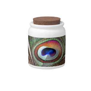 Colorful Copper Peacock Feather Candy Jar