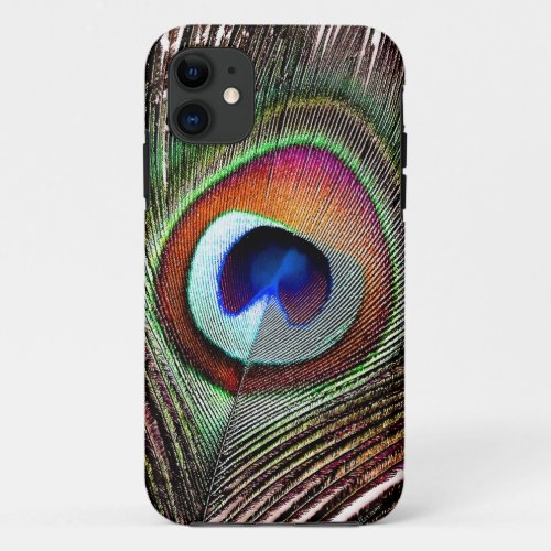 Colorful Copper Peacock Feather iPhone 11 Case