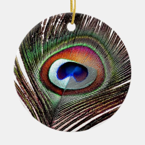 Colorful Copper Peacock Feather Ceramic Ornament
