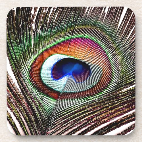 Colorful Copper Peacock Feather Coaster