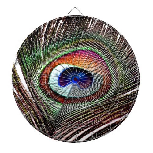 Colorful Copper Peacock Feather Dartboard With Darts