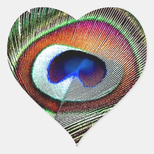 Colorful Copper Peacock Feather Heart Sticker