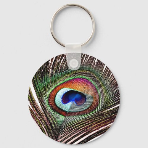 Colorful Copper Peacock Feather Keychain