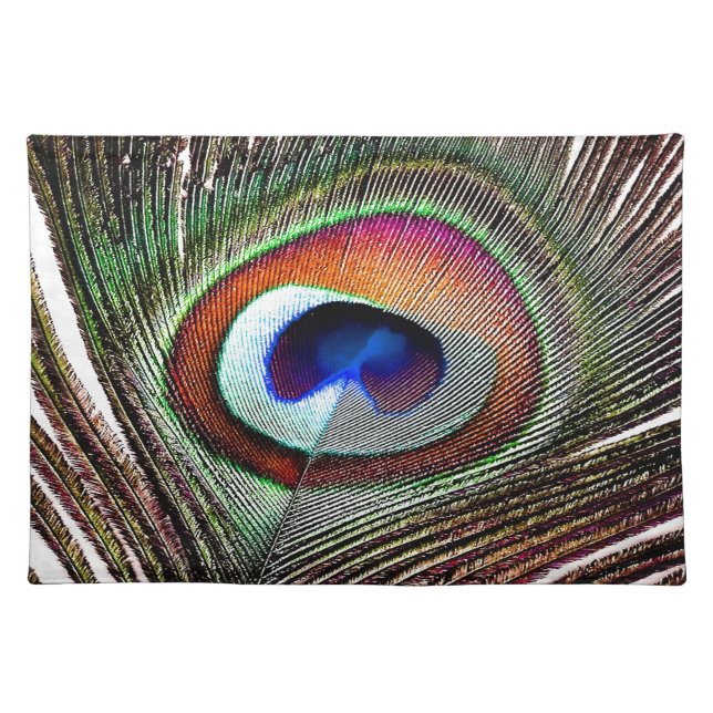 Colorful Copper Peacock Feather Placemat (Front)
