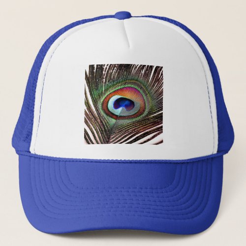 Colorful Copper Peacock Feather Trucker Hat