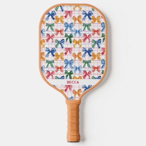 Colorful Coquette Bows  Stripes Pickleball Paddle