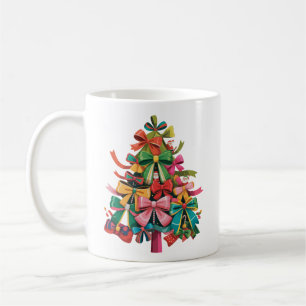 Colorful Coquette Christmas Tree Preppy Pink Xmas Coffee Mug