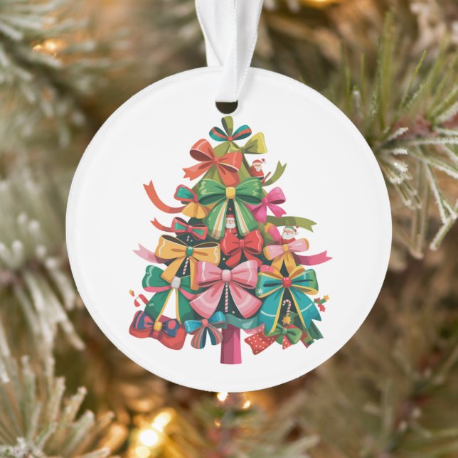 Colorful Coquette Christmas Tree Preppy Pink Xmas Ornament (Tree)