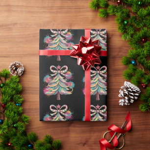 Colorful Coquette Christmas Tree Preppy Pink Xmas Wrapping Paper