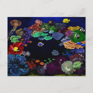 Colorful Coral & Fish Reef Art Postcard