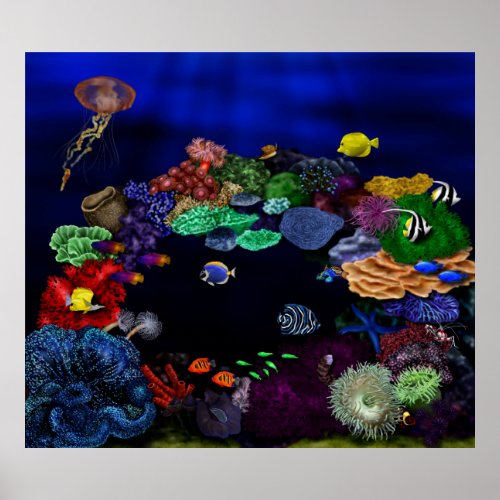Colorful Coral  Fish Reef Art Poster