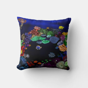 Colorful Coral & Fish Reef Art Throw Pillow