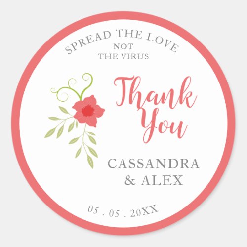 Colorful Coral Floral Garland Wedding Sanitizer Classic Round Sticker