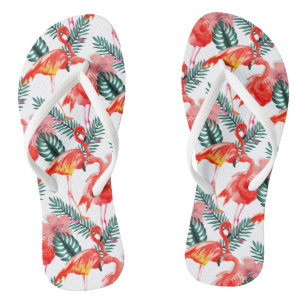 Colorful Coral Pink Flamingo Pattern Flip Flops