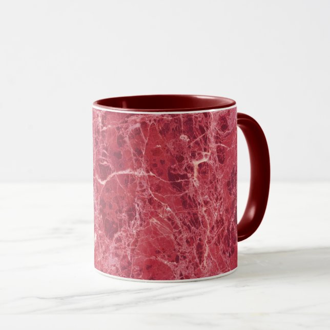 Colorful coral red marble mug (Front Right)