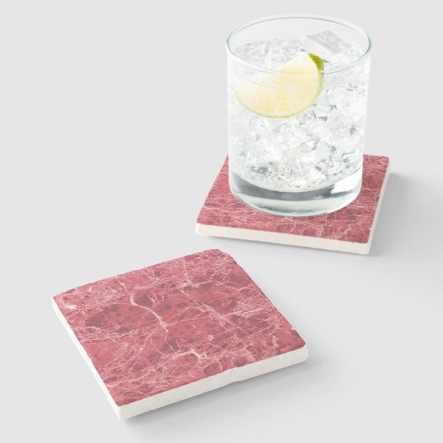 Colorful Coral Red Marble  Stone Coaster (Side)
