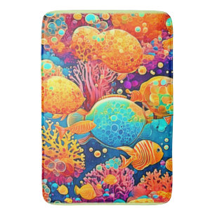 Colorful Coral Reef Artwork Bath Mat