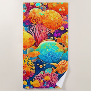 Colorful Coral Reef Artwork Beach Towel
