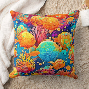 Colorful Coral Reef Artwork Throw Pillow