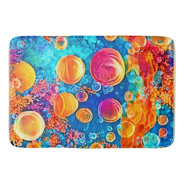 Colorful Coral Reef Bubbles Bath Mat (Front)