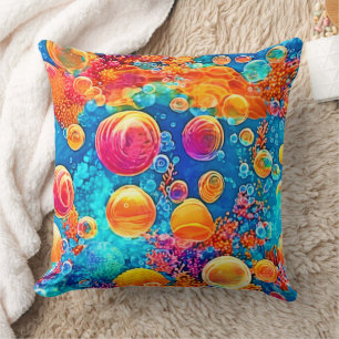 Colorful Coral Reef Bubbles Throw Pillow