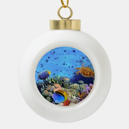 Colorful Coral Reef Critters Ceramic Ball Christmas Ornament